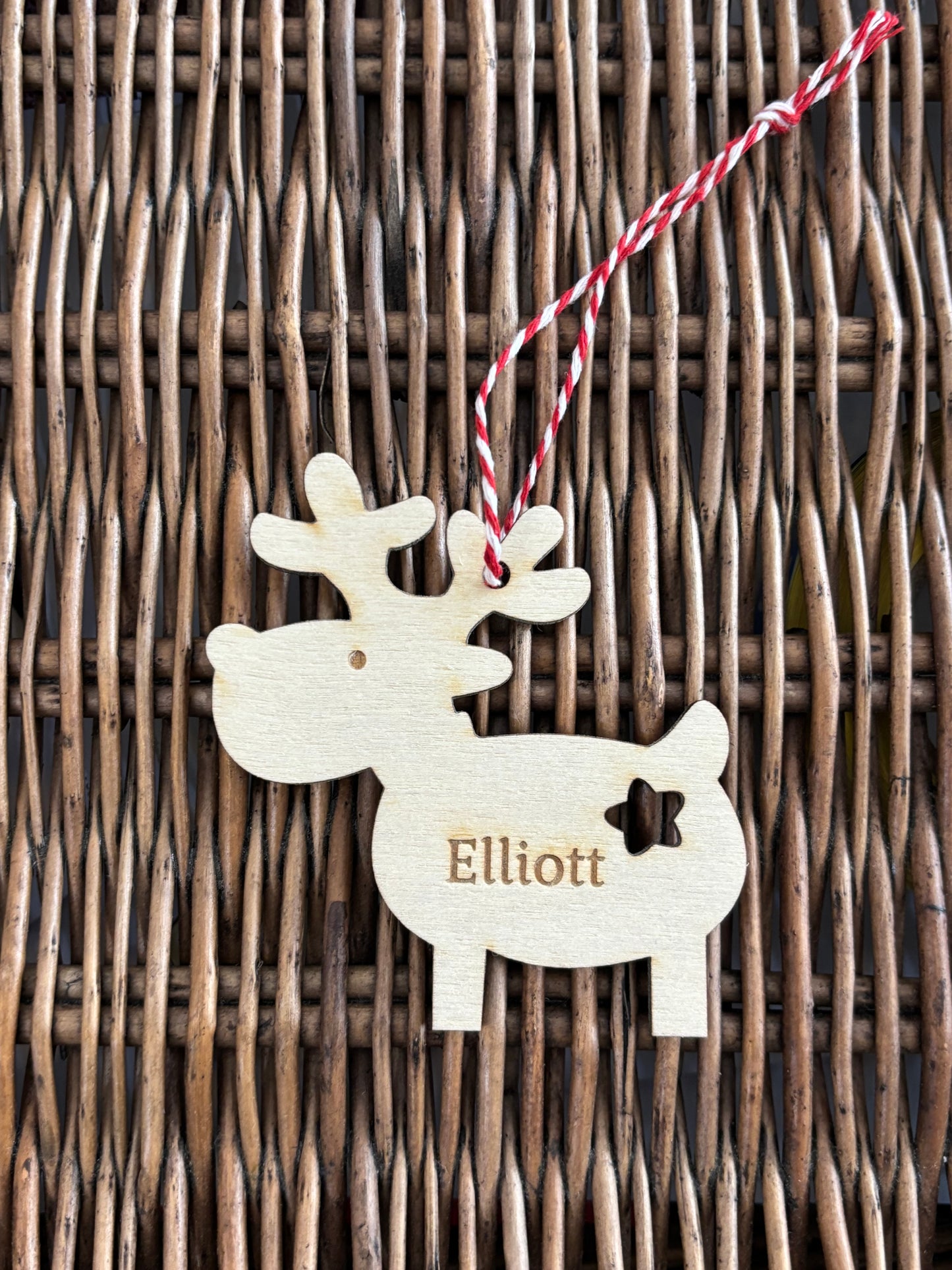 Personalised wooden reindeer decoration