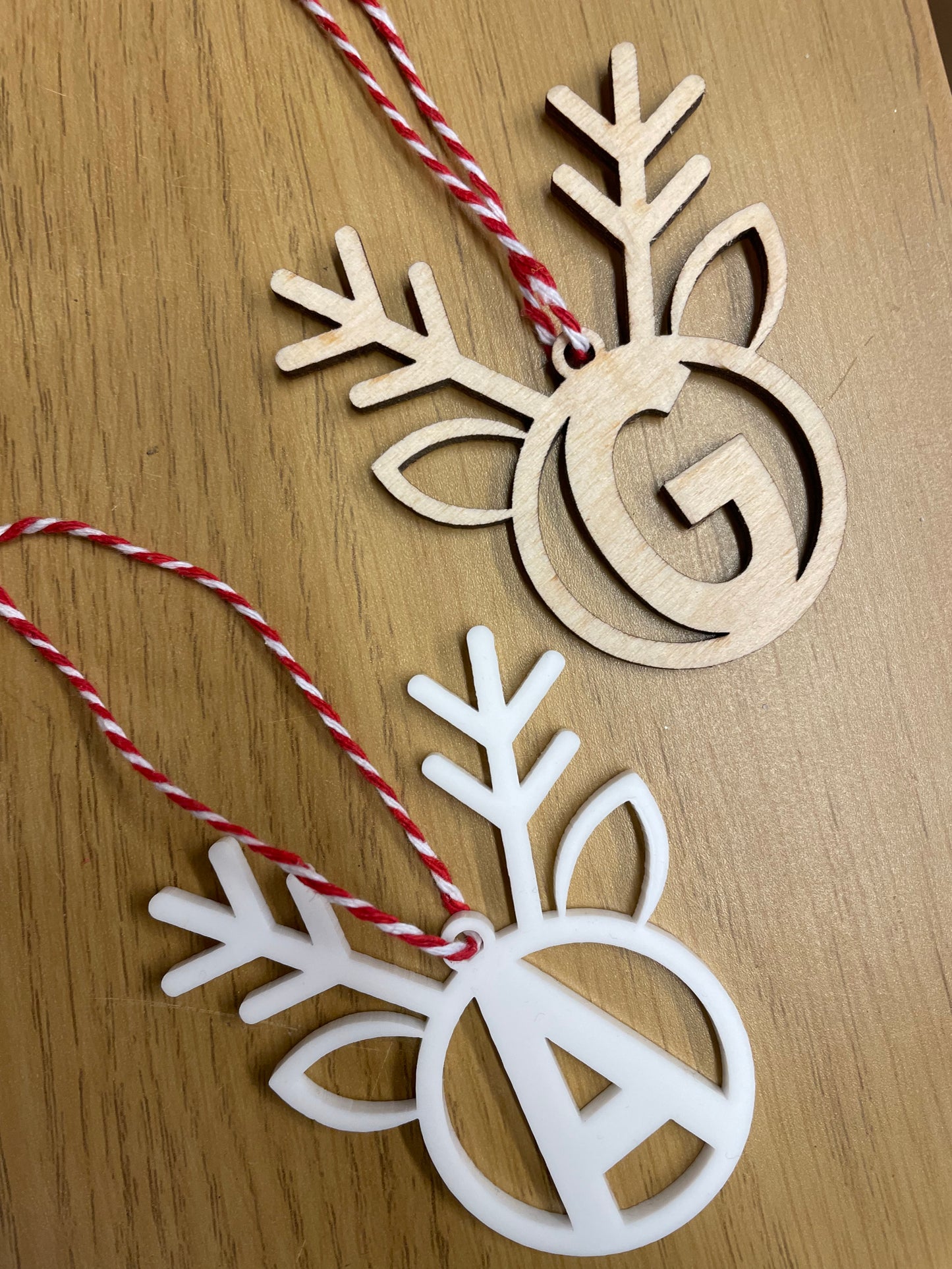 Initial reindeer wooden decoration