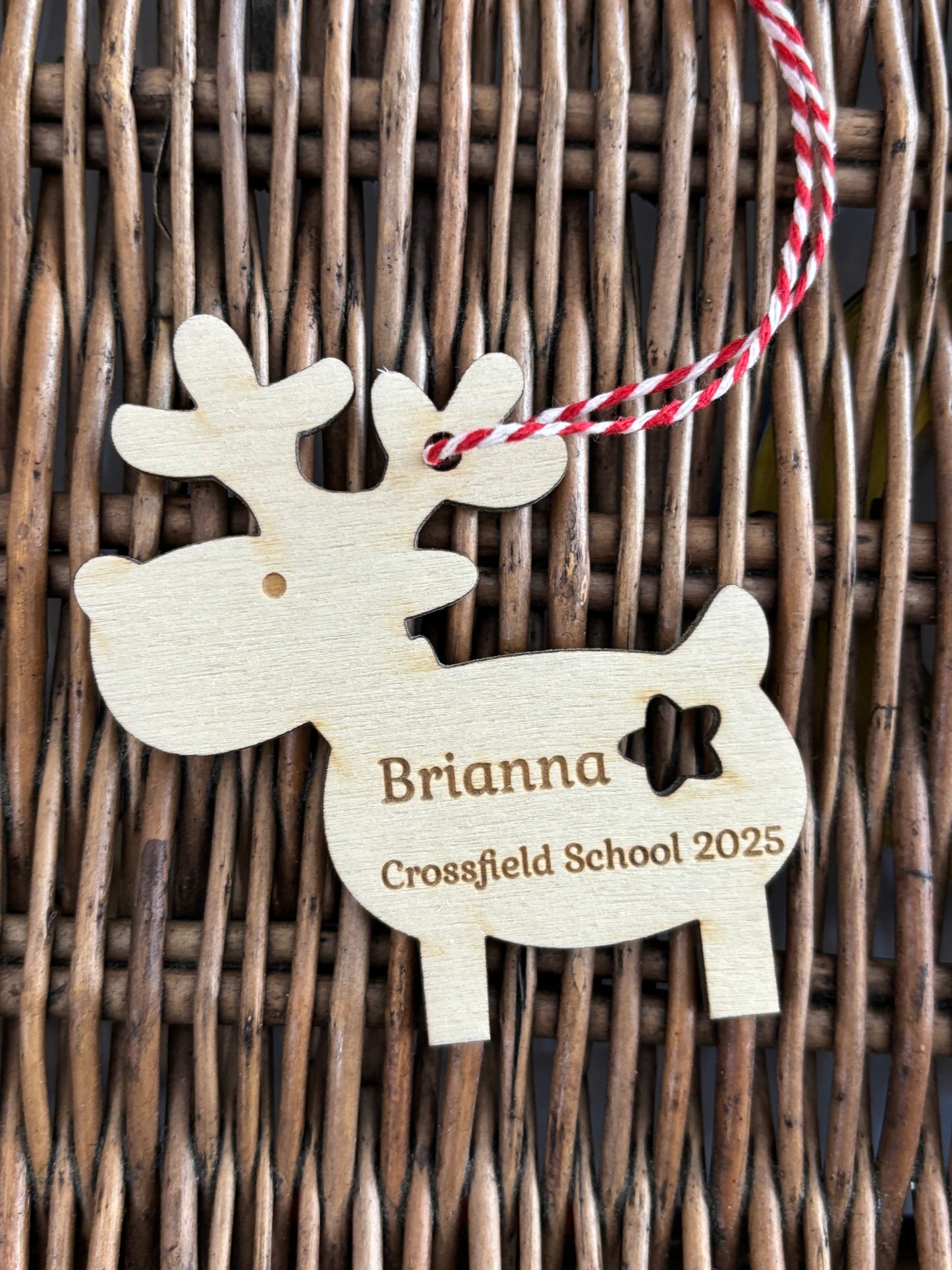 Personalised wooden reindeer decoration