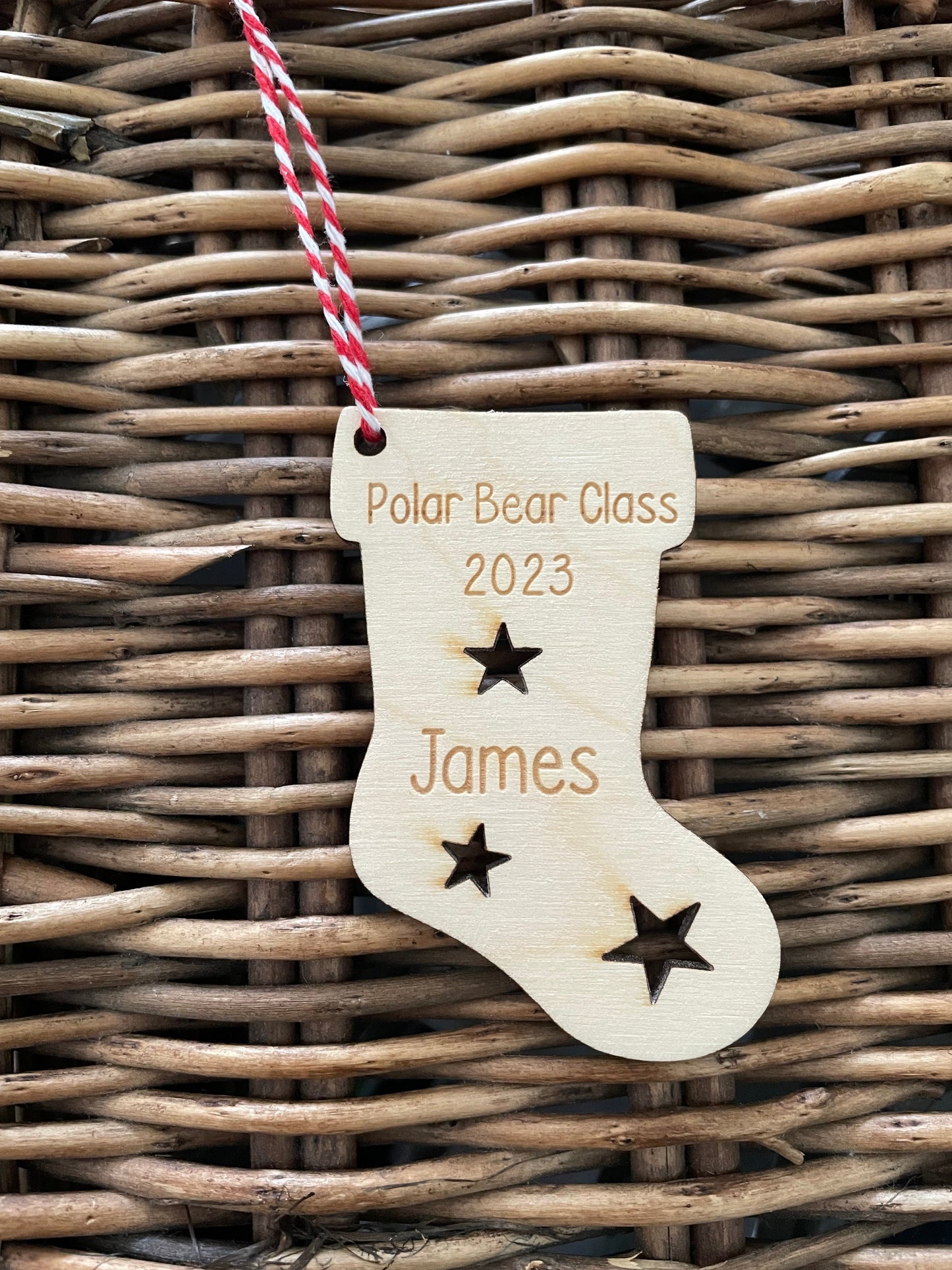 Personalised wooden reindeer decoration