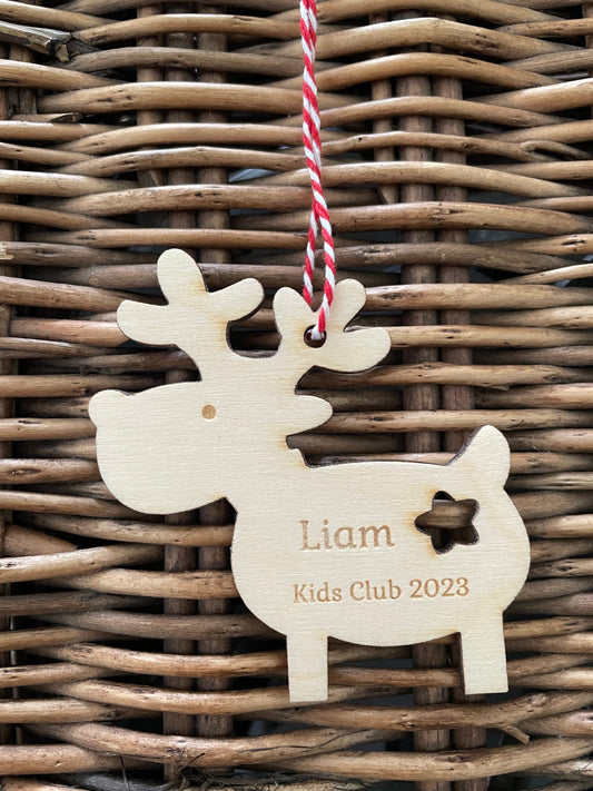 Personalised wooden reindeer decoration