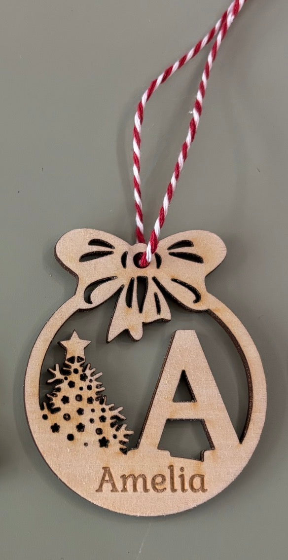 Initial with name bauble wooden decoration