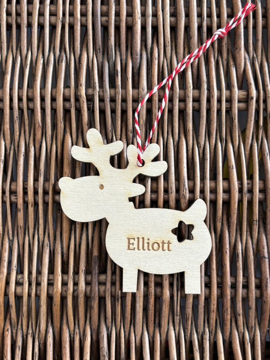 Personalised wooden reindeer decoration