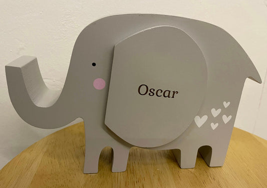 Engraved personalised wooden elephant money box