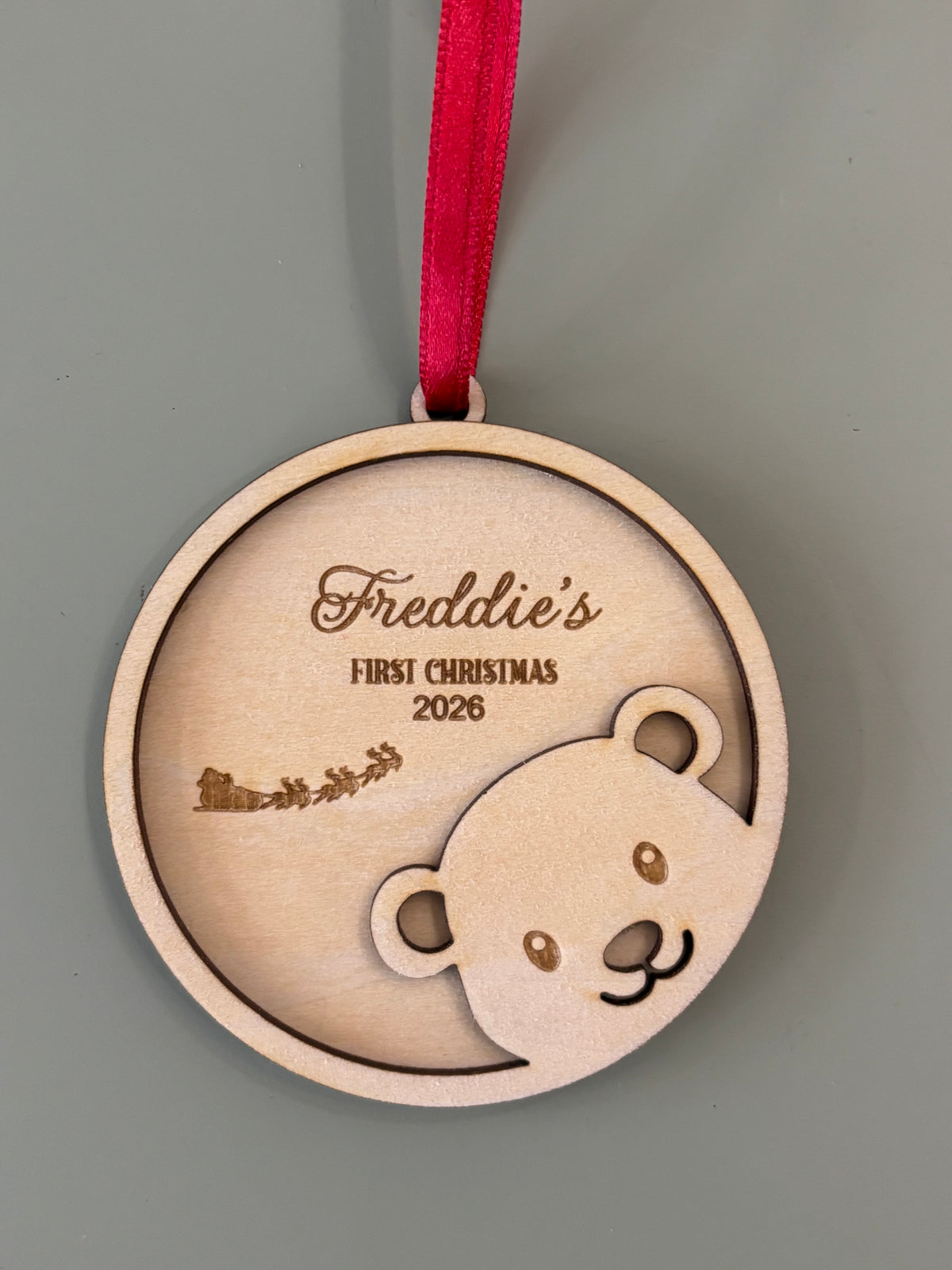 Peeping Bear wooden Christmas decorations