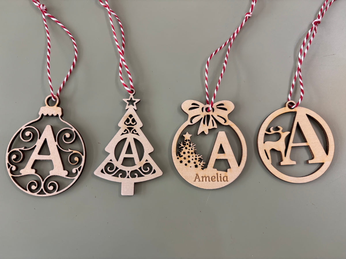Initial with name bauble wooden decoration