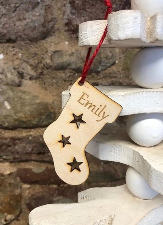 Personalised wooden stocking decoration