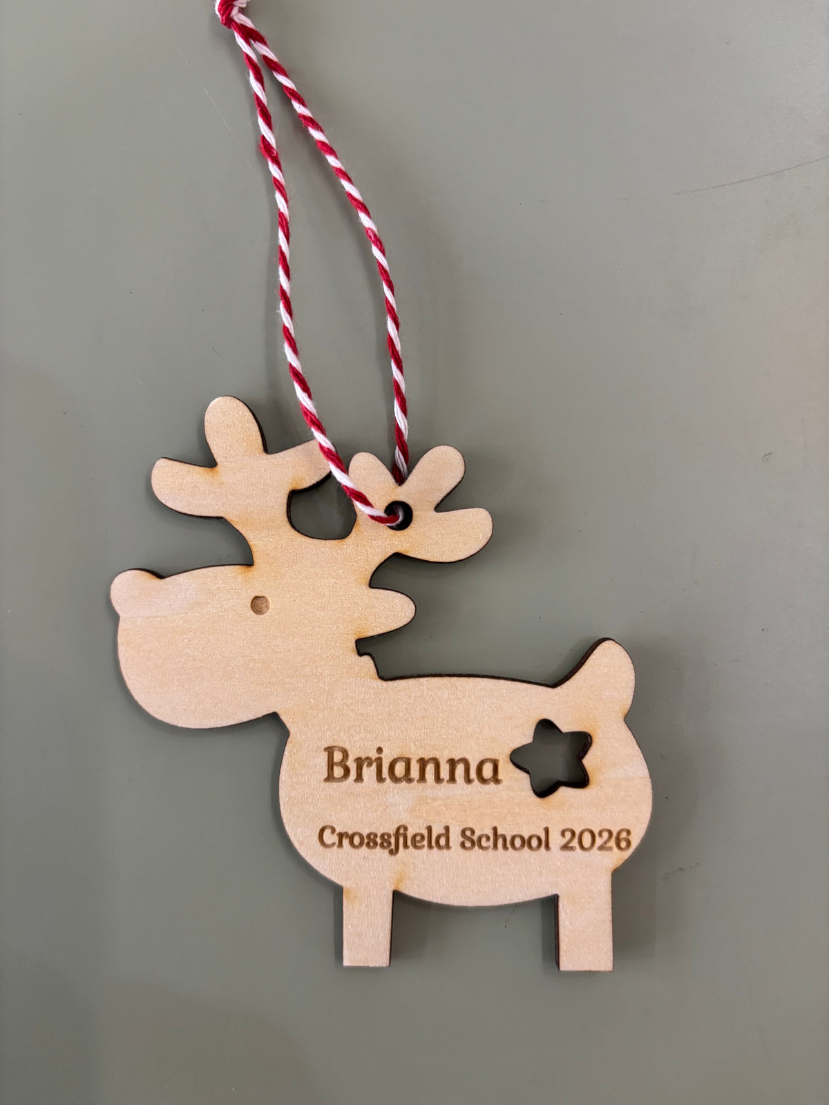 Personalised wooden reindeer decoration