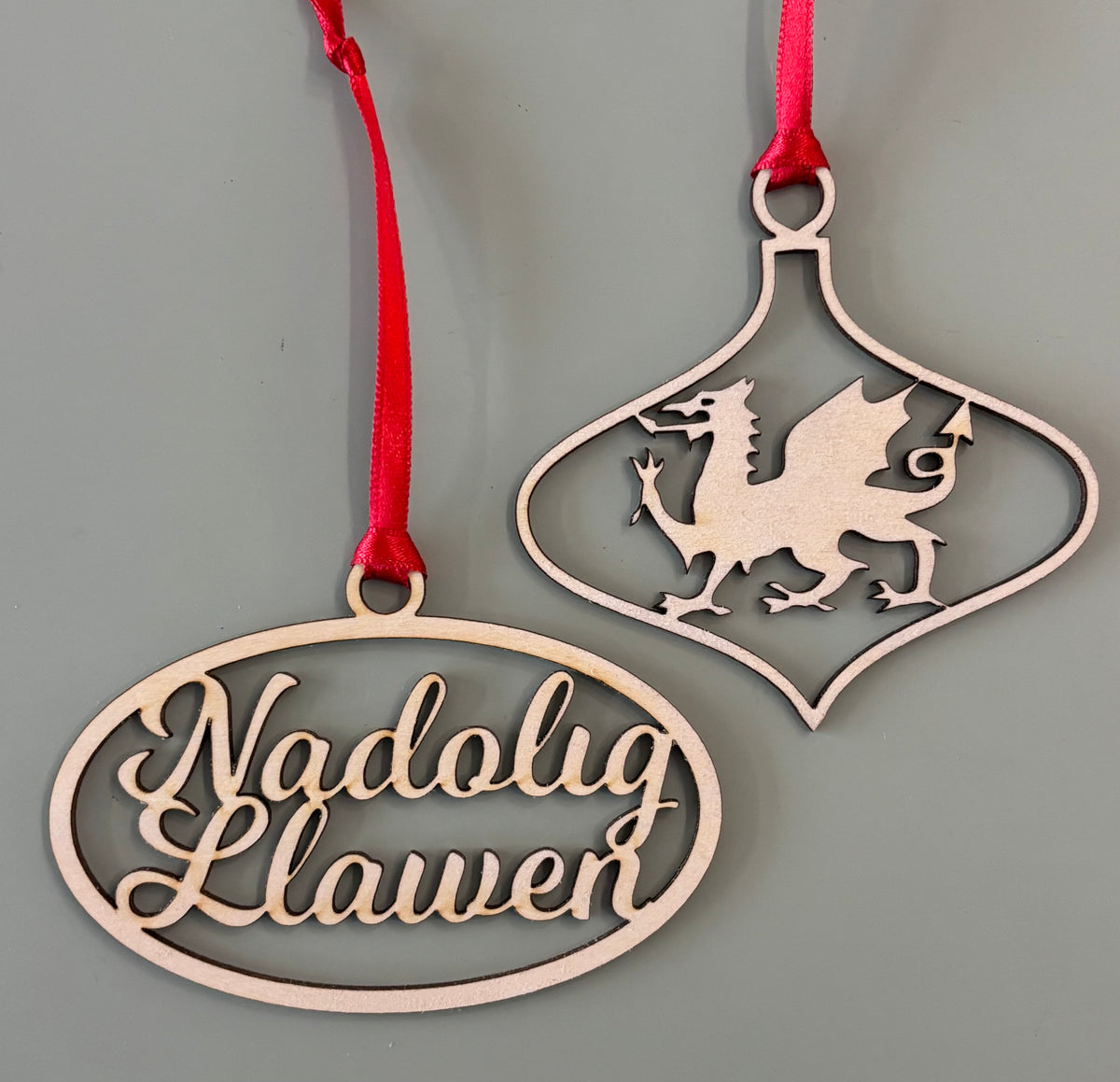 Welsh wooden Christmas decorations