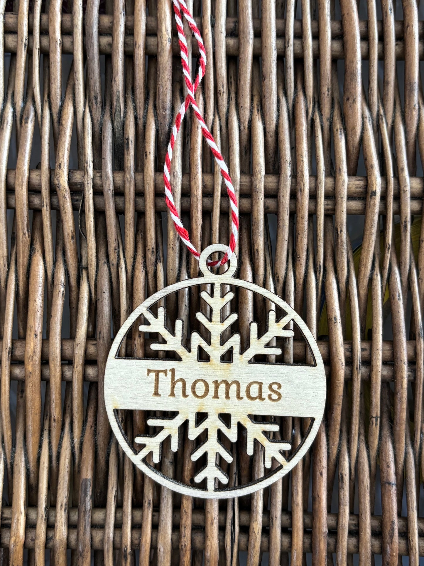 Personalised wooden snowflake decoration