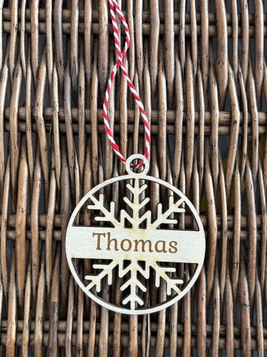 Personalised wooden snowflake decoration