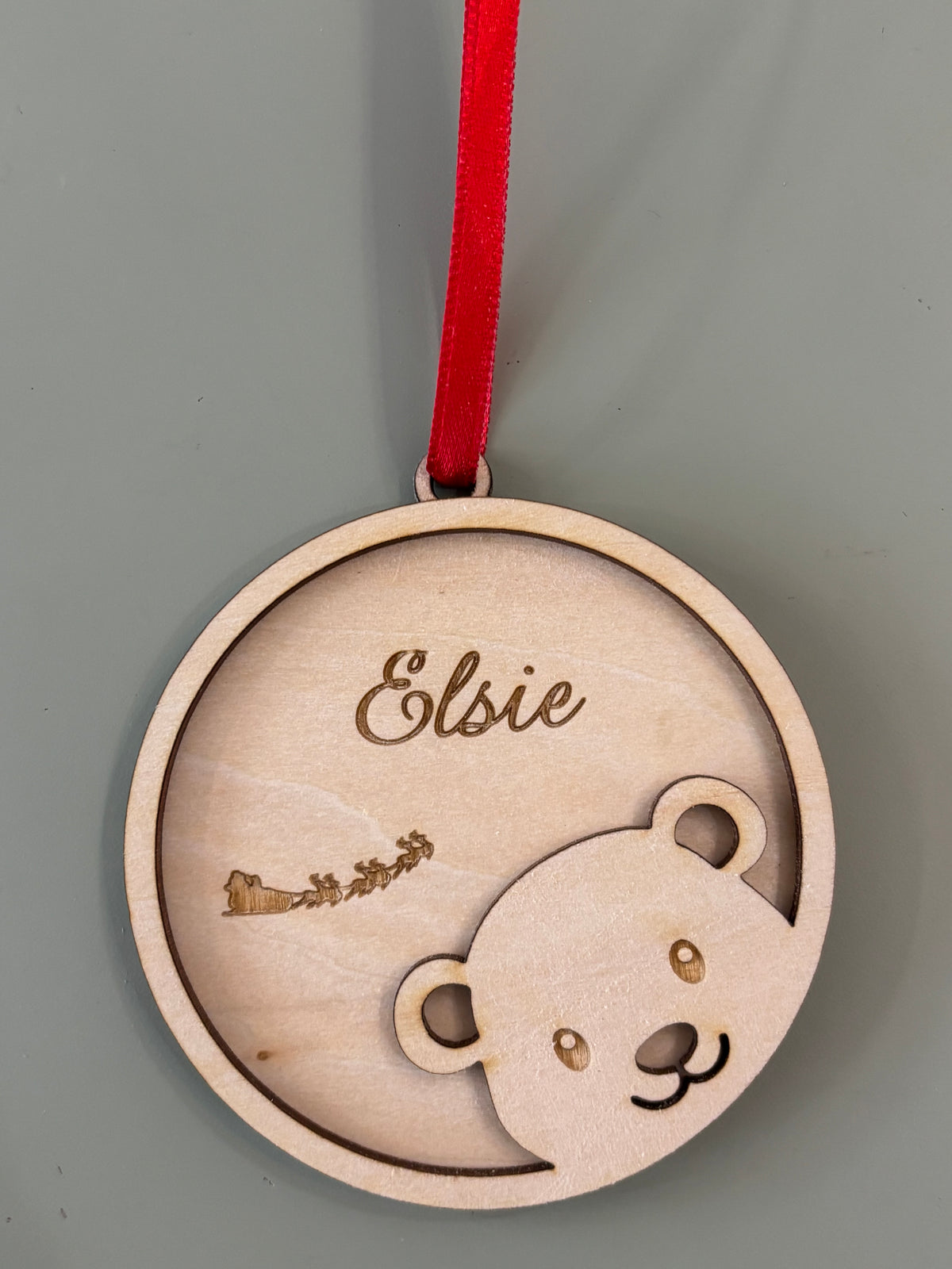 Peeping Bear wooden Christmas decorations