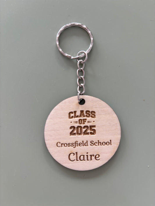 Class of 2025 wooden engraved keyring - (individually personalised)