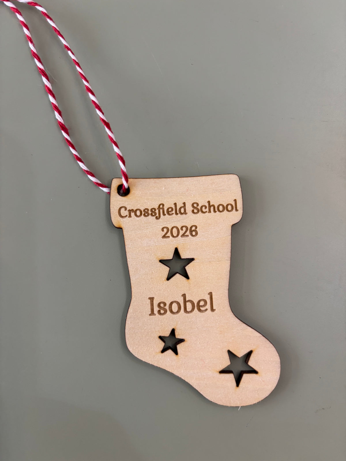 Personalised wooden stocking decoration
