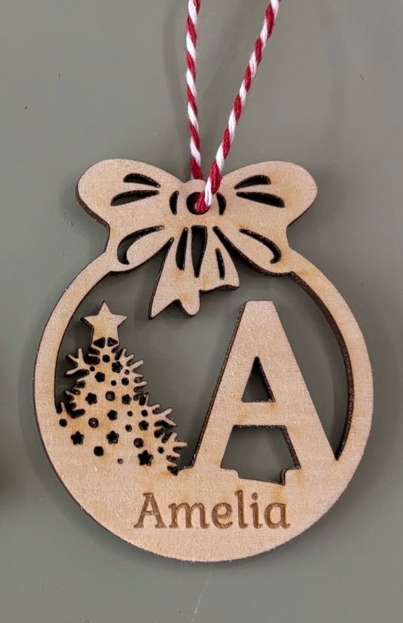 Initial with name bauble wooden decoration
