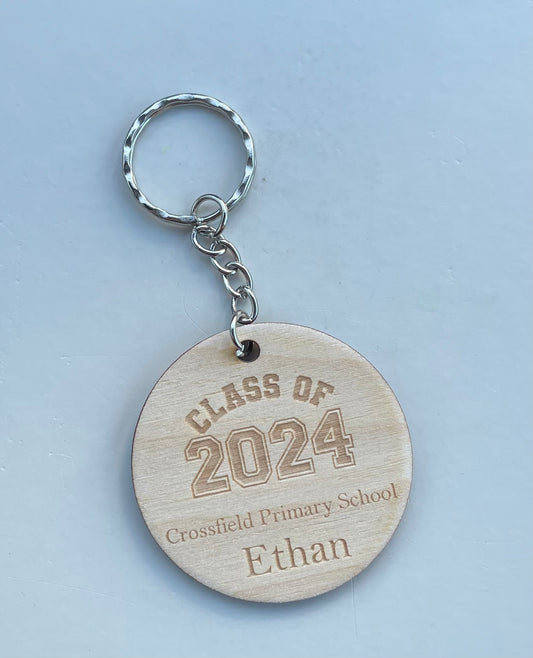 Class of 2024 wooden engraved keyring - (individually personalised)